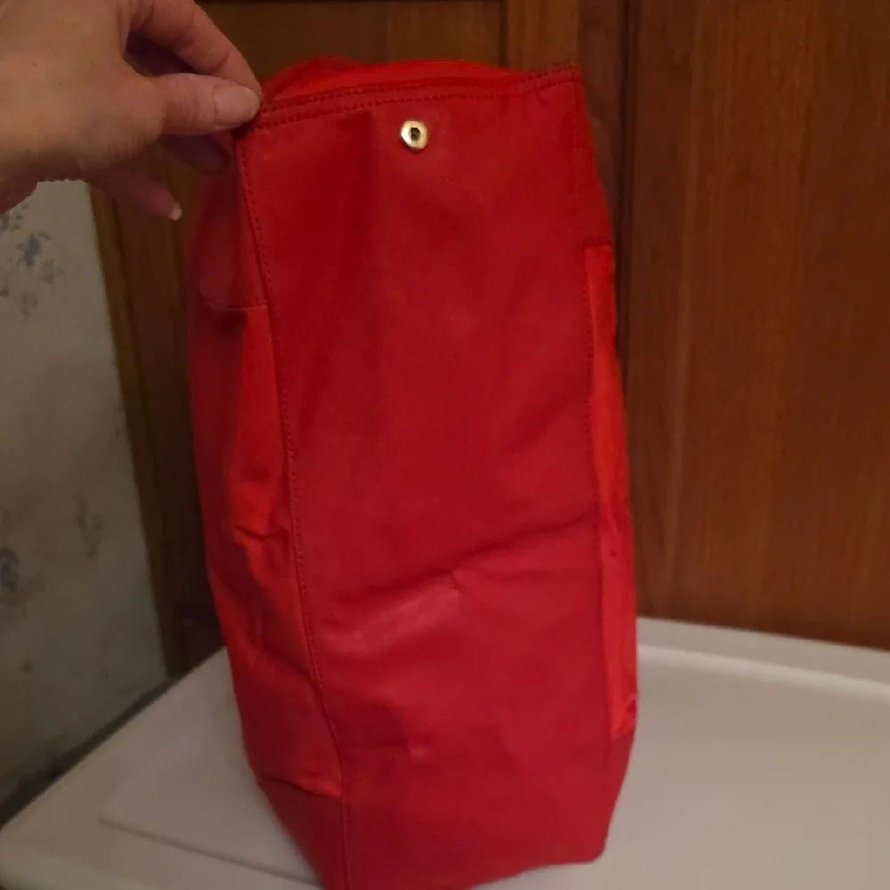 Tory Burch Bright Red Nylon Tote with Leather Trim